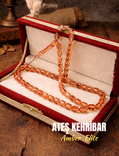 Ateş Kehribar Tesbih Alpaka Püsküllü Amber Elite